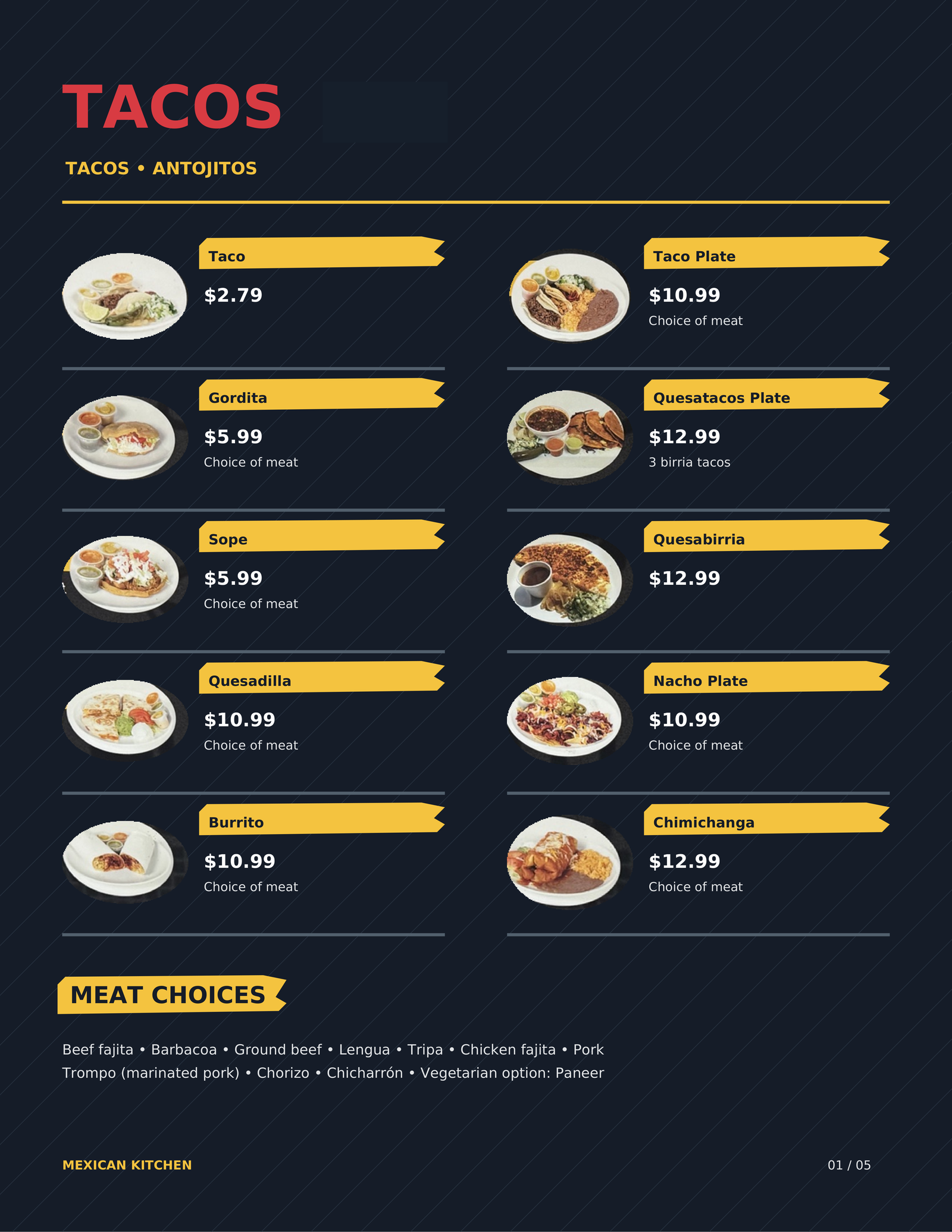 TACOS menu page 1